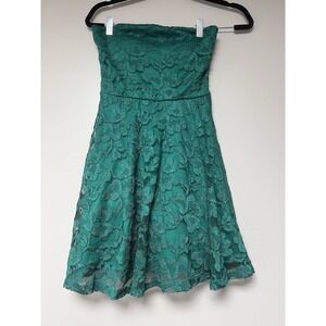 Lily Rose Small Lined Dark Green‎ Lace Strapless Molded Cup Dress
